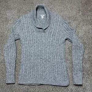 L.L. Bean Women's Gray Fisherman Cable Knit Sweater‎ Medium Collar
